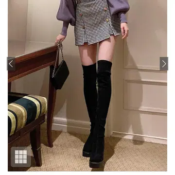 GRL 통굽 스퀘어토 스트레치 니하이 부츠