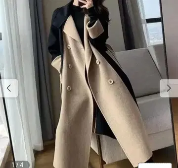 더블 버튼 커버 코트 베이지/블랙