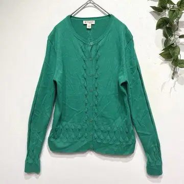 브룩스브라더스 긴팔 니트 가디건 다이아 무늬 그린 면 100% 신축 S