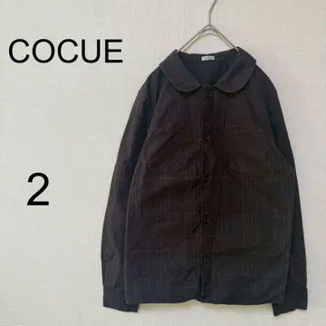 코큐 COCUE 긴팔 셔츠 [ 2 ] 블라우스 둥근 카라 자켓 체크 무늬
