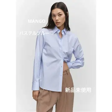 MANGO 오버 사이즈 셔츠 칼라 스트라이프 패턴 파스텔 블루 h&m