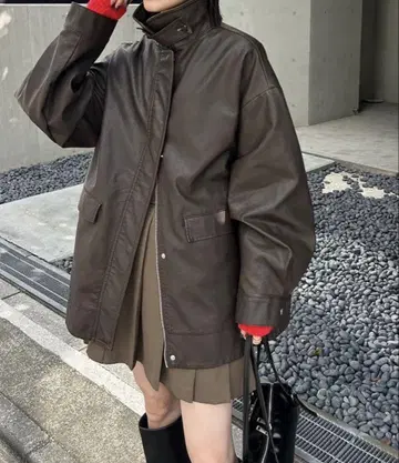 mystic 인조 가죽 블루종 브라운