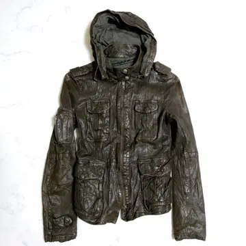 빈티지 가죽 자켓 후드 2way 카우 가죽 브라운 S