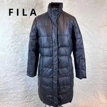 FILA M 블랙 롱 다운 코트 왼쪽 소매 로고 있음 다운 80% 하자품
