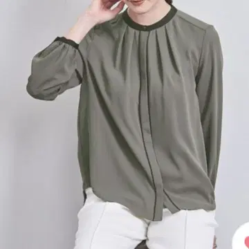 UNITED ARROWS 바이컬러 파이핑 블라우스 그레이