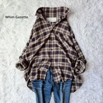 Whim Gazette 긴팔 셔츠 플란넬 셔츠 브라운 체크