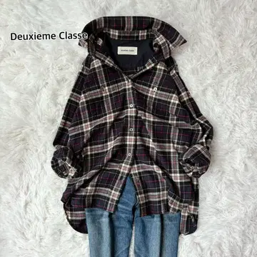 Deuxieme Classe 긴팔 셔츠 네이비 체크 무늬 플란넬 셔츠