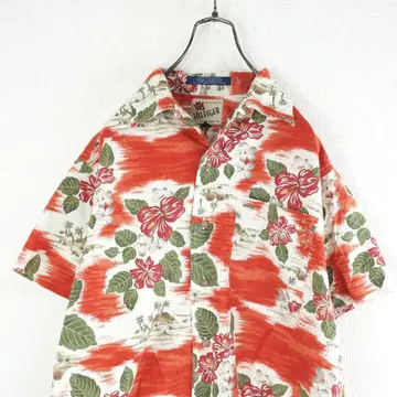 G9577*타미힐피거 반팔 하와이안 셔츠 올 패턴 셔츠 베이지 빨간색
