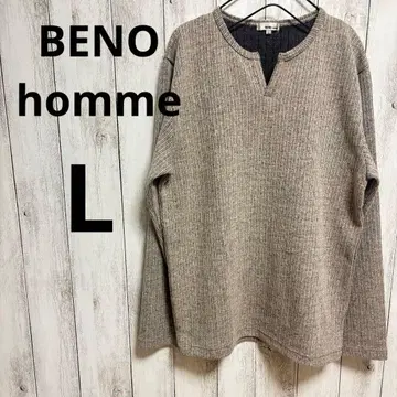 BENO 옴므 리브 니트 풀오버 남성용 L 사이즈 베이지 계열