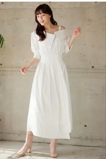 LADYMADE 허리 턱 아지메 칼라 셔츠 원피스