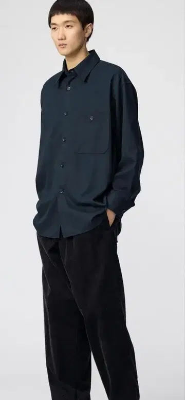 트윌 워크 오버사이즈 셔츠 네이비