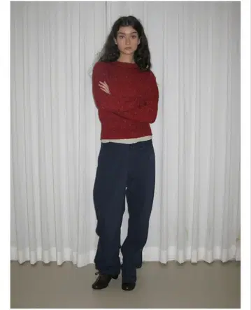 새상품급 PARTIMENTO WOMEN 리브 니트 상의 레드 S