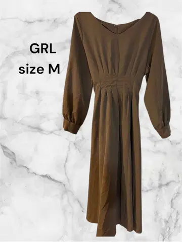 GRL 그레일 허리 개더 롱 원피스 레이스업 V넥