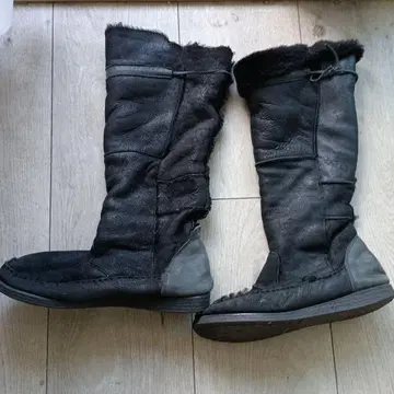 블랙 스웨이드 가죽 퍼 포함 롱 부츠