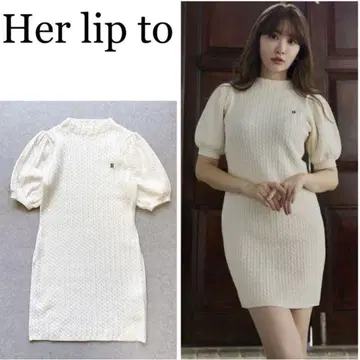 herlipto 퍼프 슬리브 케이블 니트 원피스