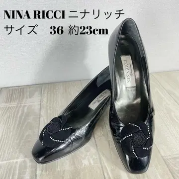 NINA RICCI 니나 로시 블랙 로퍼 36 약 23cm 장미 리본