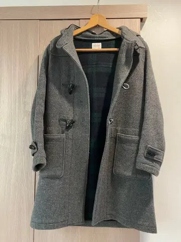 Bshop 그레이 더플 코트 체크 안감