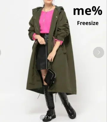 me 후드 부착 모즈 코트 카키 프리 사이즈
