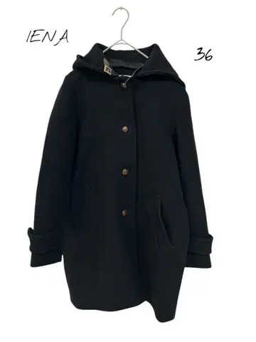 IENA 후드 부착 코트 울 상의 겉옷 블랙 36