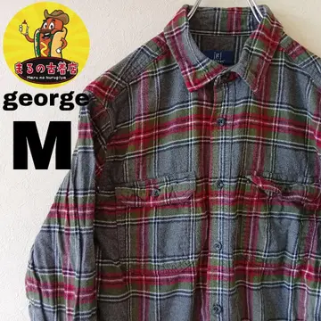 USA 구제 의류 george 플란넬 셔츠 M 그레이 레드 체크