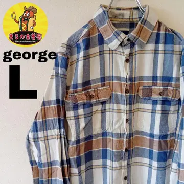 USA 구제 의류 george 플란넬 셔츠 L 네이비 화이트 체크