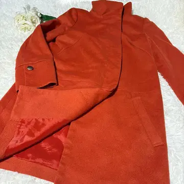 새상품급 비아지오 블루 스탠드 카라 코트 울 캐시미어 오렌지 M