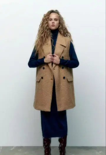 [ 컨디션 최상 ] ZARA 부클레 롱 베스트 테디 푸들 카멜
