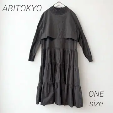ABITOKYO 긴팔 롱 원피스 그레이 성숙 캐주얼 하이넥