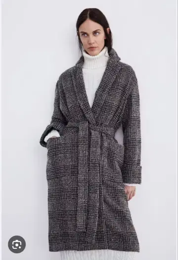 ZARA 새상품 XS 그레이 계열 체크 롱 코트 하자품 70%off