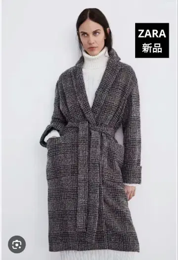 ZARA 새상품 XS 그레이 계열 울 체크 롱 코트 하자품 70%off