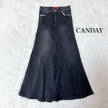 CANDY 블랙 데님 롱 스커트 머메이드 스커트 가을/겨울