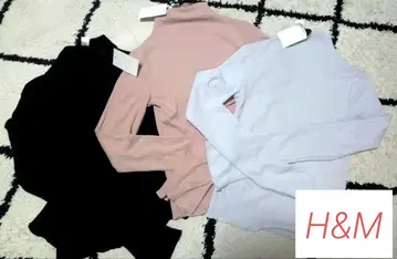 H&M 리브 긴팔 상의 3종 세트 XS 블랙, 파랑, 핑크 택 포함