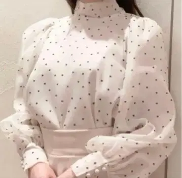 snidel 긴팔 오간자 시스루 블라우스 스나이델 도트