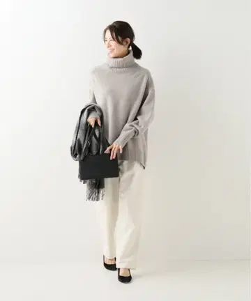 IENA 새상품급 AQUA 하이넥 와이드 풀오버 캐시미어 혼방