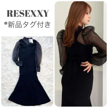 택 포함 새상품 RESEXXY 레이어드 머메이드 니트 원피스 시어 슬리브