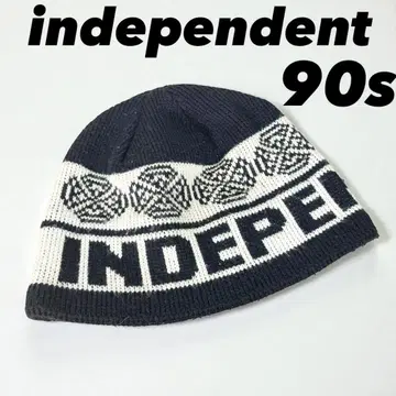 [ INDEPENDENT ] 90s 빈티지 니트 비니 블랙 x 화이트