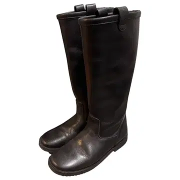 agnes b. 에네스베 가죽 천연 가죽 플랫 롱 부츠 블랙