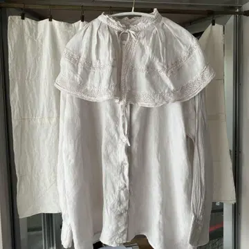 네스트로브 린넨 레이스 탈착식 옷깃 셔츠 긴팔 블라우스