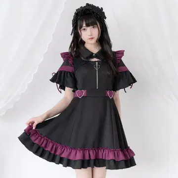 유메텐보 DEAR MY LOVE 데콜테 레이스 저리 원피스 퍼플 S