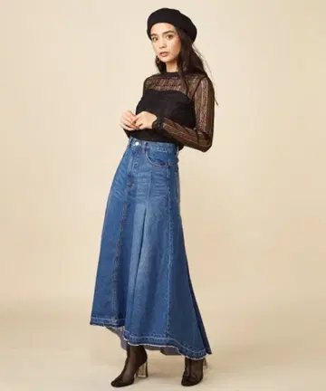 로얄 파티 데님 플레어 스커트