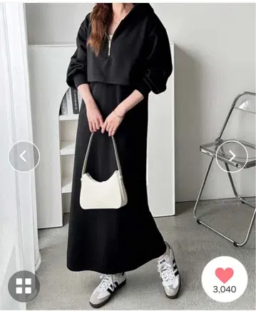 후드 부착 블랙 롱 원피스