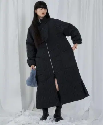 리사이클 타프타 롱 퀼팅 코트