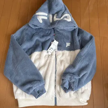 [택 포함 새상품] FILA 플리스 후드 로고 후드티 M 블루/화이트