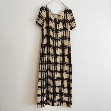 Sybilla 체크 원피스 40 베이지 x 블랙 고급 반팔