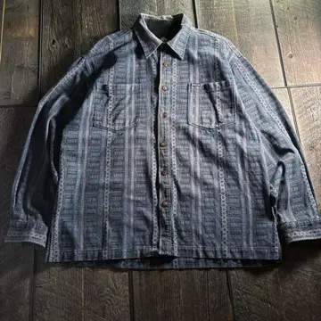 구제 앵클 자카드 셔츠 네이비 XL 오버 사이즈 코듀로이