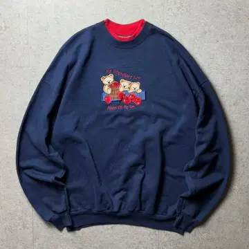 맨투맨 애니멀 곰 테디베어 자수 다사카와 네이비 XL