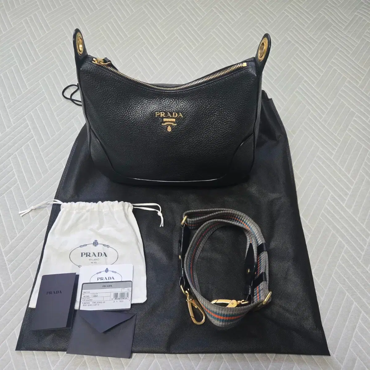 Prada Vitello Phoenix Logo Hobo Bag