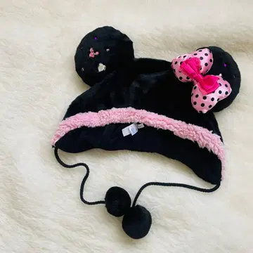 도쿄 디즈니랜드 공식 미니 팬캡 블랙 x 핑크 도트 리본
