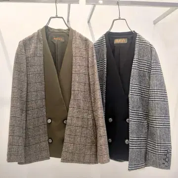 새상품급 인기 상품/2Way RISLEY 노카라 자켓 체크 블랙