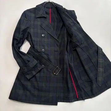 하이페리온 블랙워치 체크 하프 코트 M 사이즈 허리 벨트